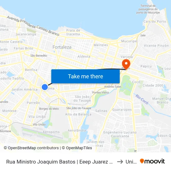 Rua Ministro Joaquim Bastos | Eeep Juarez Távora - Fátima to Uninta map