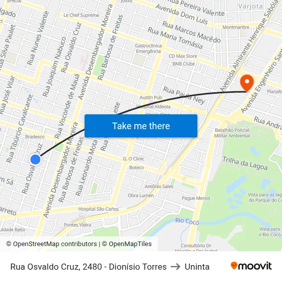 Rua Osvaldo Cruz, 2480 - Dionísio Torres to Uninta map