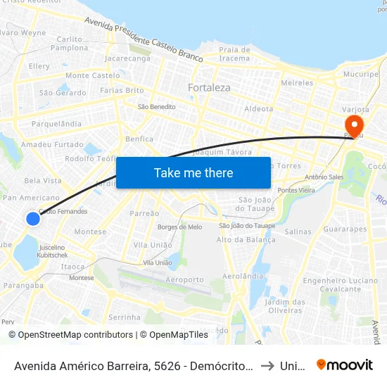 Avenida Américo Barreira, 5626 - Demócrito Rocha to Uninta map