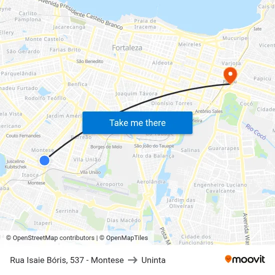 Rua Isaie Bóris, 537 - Montese to Uninta map