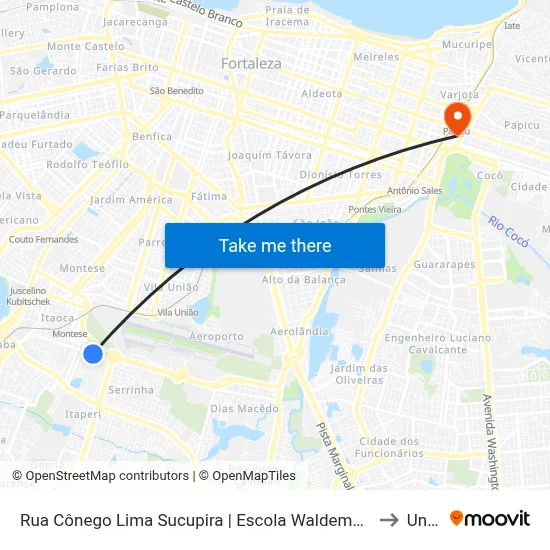 Rua Cônego Lima Sucupira | Escola Waldemar Barroso - Serrinha to Uninta map