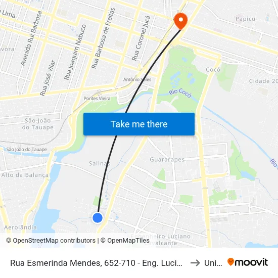Rua Esmerinda Mendes, 652-710 - Eng. Luciano Cavalcante to Uninta map