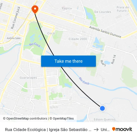 Rua Cidade Ecológica | Igreja São Sebastião - Edson Queiroz to Uninta map