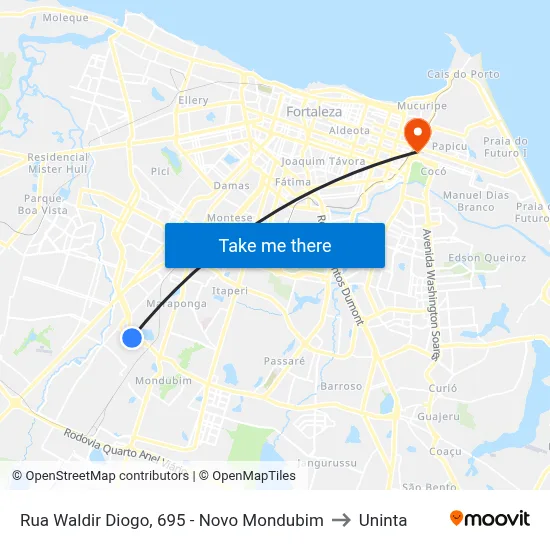 Rua Waldir Diogo, 695 - Novo Mondubim to Uninta map