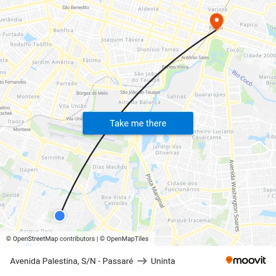 Avenida Palestina, S/N - Passaré to Uninta map