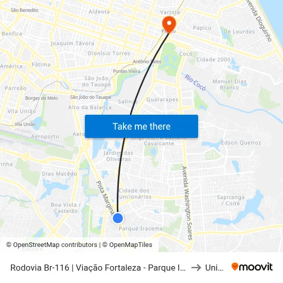 Rodovia Br-116 | Viação Fortaleza - Parque Iracema to Uninta map