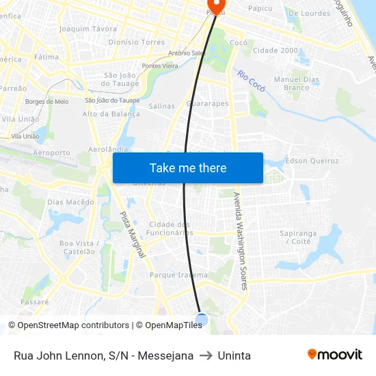 Rua John Lennon, S/N - Messejana to Uninta map