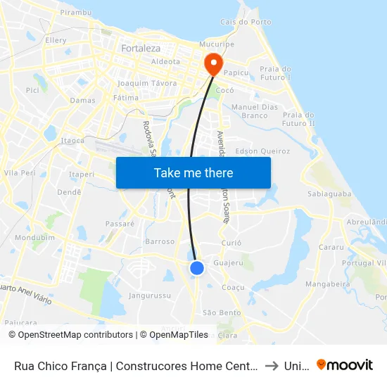 Rua Chico França | Construcores Home Center - Messejana to Uninta map