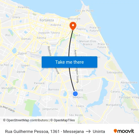 Rua Guilherme Pessoa, 1361 - Messejana to Uninta map