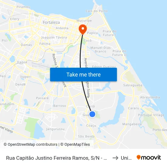 Rua Capitão Justino Ferreira Ramos, S/N - Guajeru to Uninta map