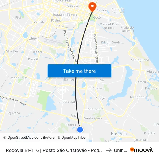 Rodovia Br-116 | Posto São Cristóvão - Pedras to Uninta map