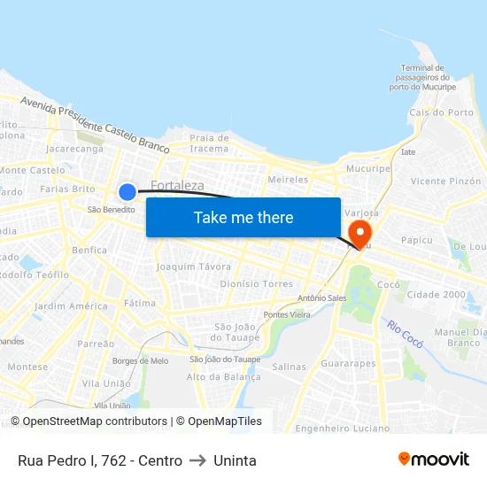 Rua Pedro I, 762 - Centro to Uninta map