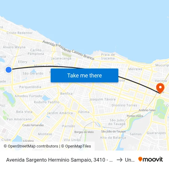 Avenida Sargento Hermínio Sampaio, 3410 - Presidente Kennedy to Uninta map