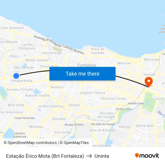 Estação Érico Mota (Brt Fortaleza) to Uninta map