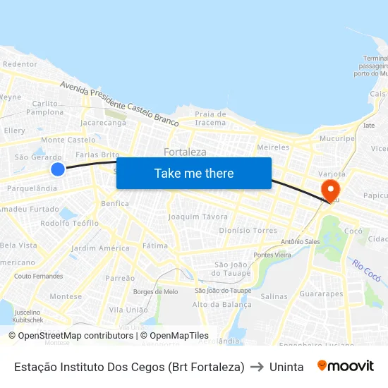 Estação Instituto Dos Cegos (Brt Fortaleza) to Uninta map
