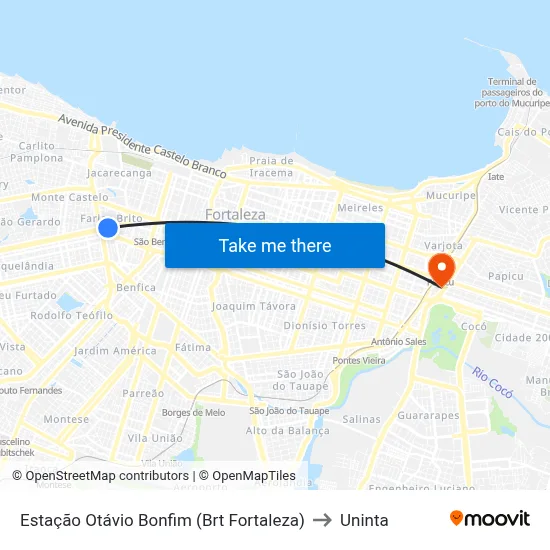 Estação Otávio Bonfim (Brt Fortaleza) to Uninta map
