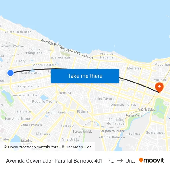 Avenida Governador Parsifal Barroso, 401 - Presidente Kennedy to Uninta map