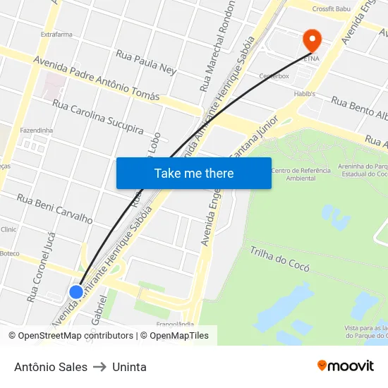 Antônio Sales to Uninta map