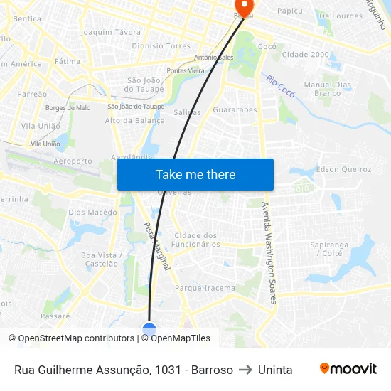 Rua Guilherme Assunção, 1031 - Barroso to Uninta map