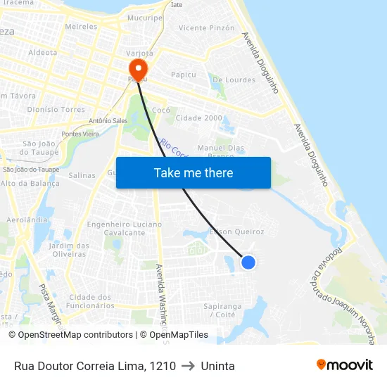 Rua Doutor Correia Lima, 1210 to Uninta map