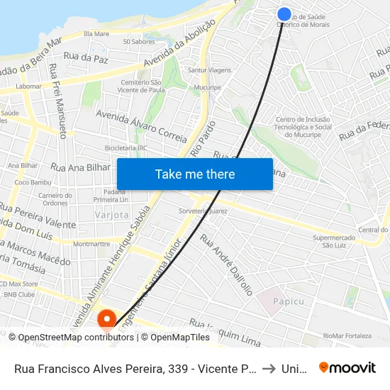 Rua Francisco Alves Pereira, 339 - Vicente Pinzon to Uninta map