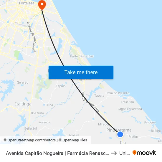 Avenida Capitão Nogueira | Farmácia Renascer - Pindoretama to Uninta map