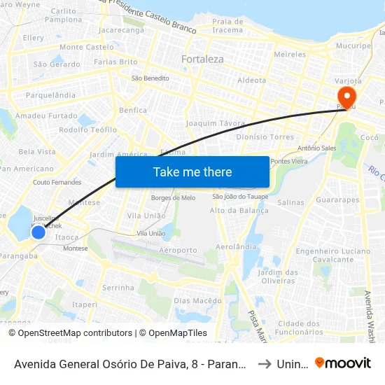 Avenida General Osório De Paiva, 8 - Parangaba to Uninta map