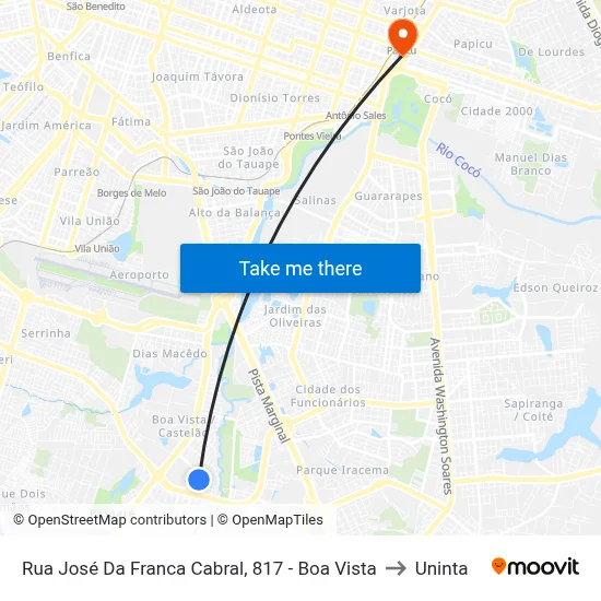 Rua José Da Franca Cabral, 817 - Boa Vista to Uninta map