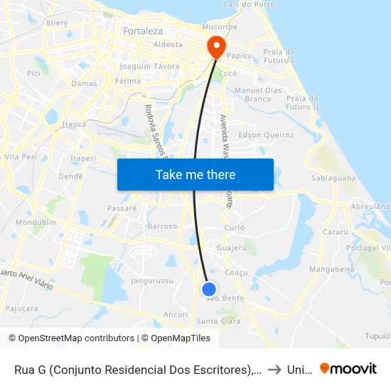 Rua G (Conjunto Residencial Dos Escritores), 255 - Paupina to Uninta map
