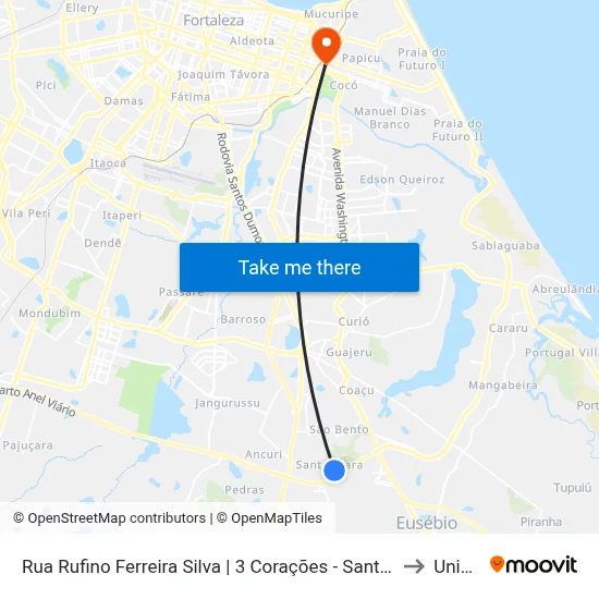 Rua Rufino Ferreira Silva | 3 Corações - Santa Clara to Uninta map