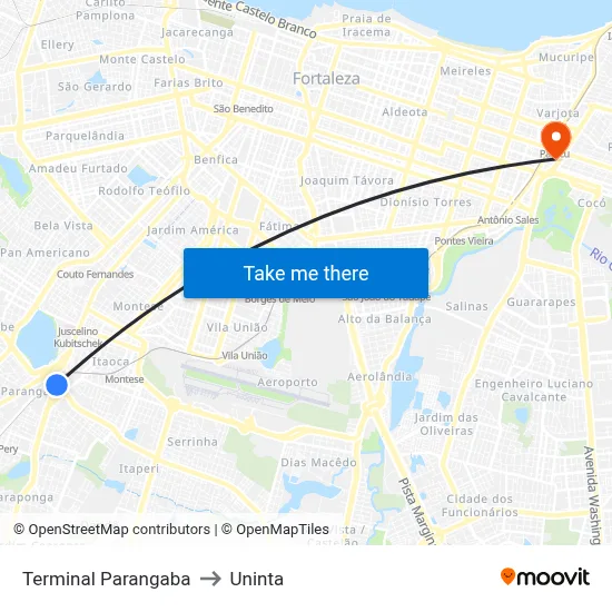 Terminal Parangaba to Uninta map