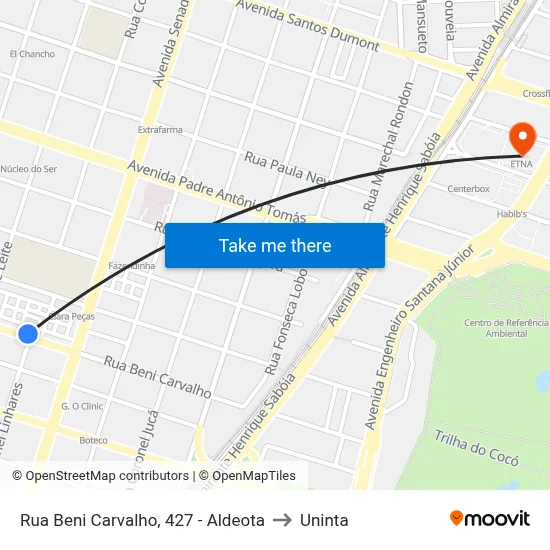 Rua Beni Carvalho, 427 - Aldeota to Uninta map