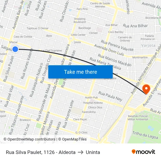 Rua Silva Paulet, 1126 - Aldeota to Uninta map