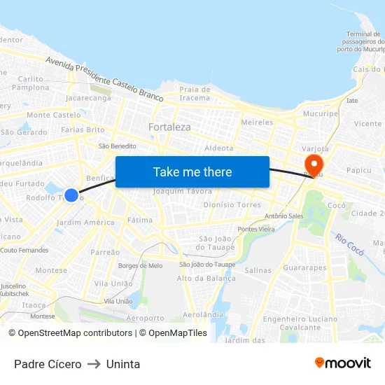 Padre Cícero to Uninta map