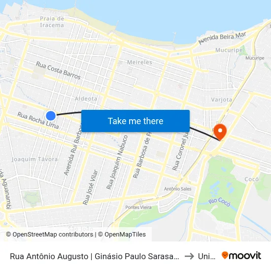 Rua Antônio Augusto | Ginásio Paulo Sarasate - Aldeota to Uninta map