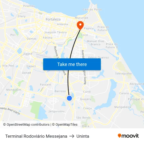 Terminal Rodoviário Messejana to Uninta map