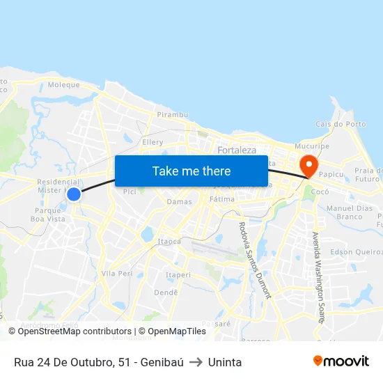 Rua 24 De Outubro, 51 - Genibaú to Uninta map