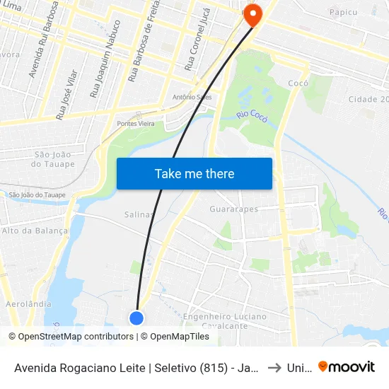 Avenida Rogaciano Leite | Seletivo (815) - Jardim Das Oliveiras to Uninta map