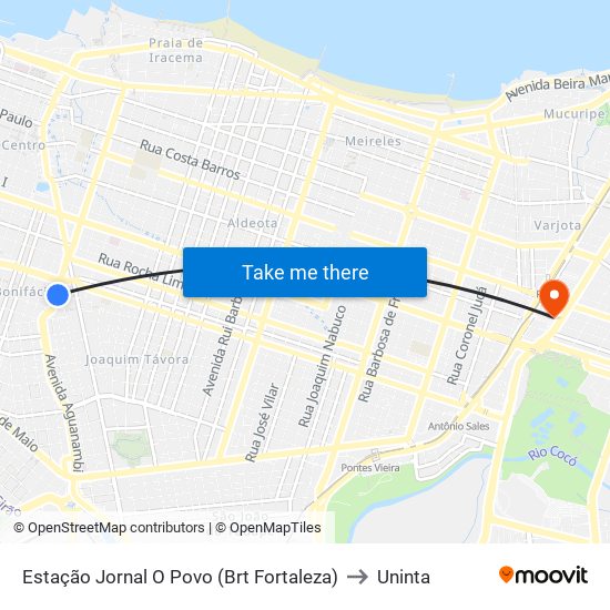 Estação Jornal O Povo (Brt Fortaleza) to Uninta map