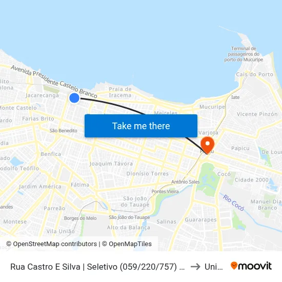 Rua Castro E Silva | Seletivo (059/220/757) - Centro to Uninta map