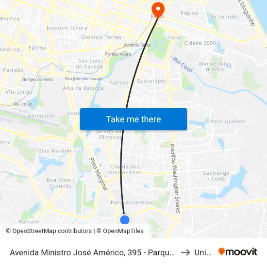 Avenida Ministro José Américo, 395 - Parque Iracema to Uninta map
