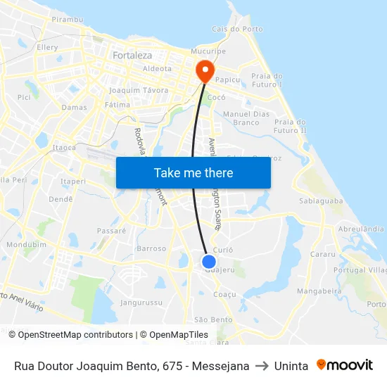 Rua Doutor Joaquim Bento, 675 - Messejana to Uninta map
