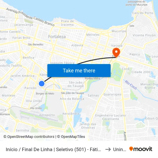 Início / Final De Linha | Seletivo (501) - Fátima to Uninta map