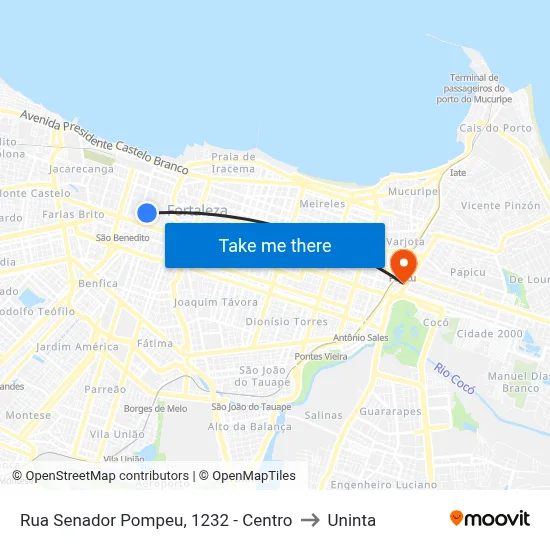 Rua Senador Pompeu, 1232 - Centro to Uninta map