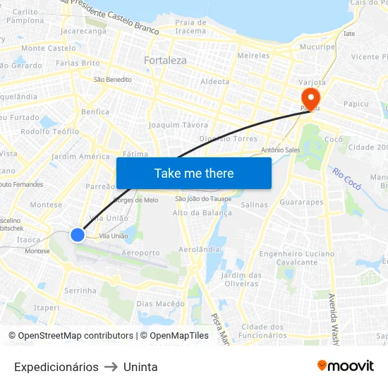 Expedicionários to Uninta map