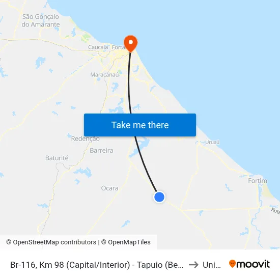 Br-116, Km 98 (Capital/Interior) - Tapuio (Beberibe) to Uninta map