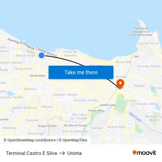 Terminal Castro E Silva to Uninta map