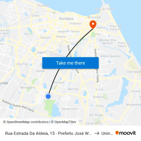 Rua Estrada Da Aldeia, 15 - Prefeito José Walter to Uninta map
