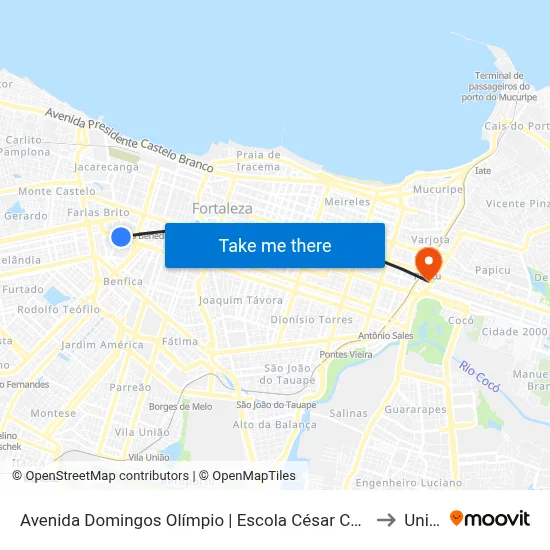 Avenida Domingos Olímpio | Escola César Cals - Farias Brito to Uninta map