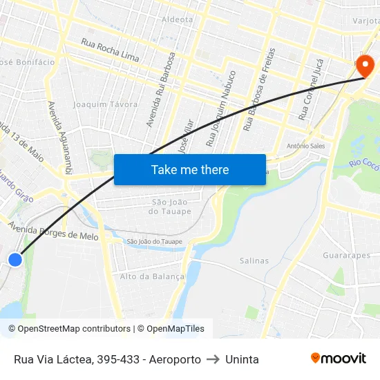 Rua Via Láctea, 395-433 - Aeroporto to Uninta map